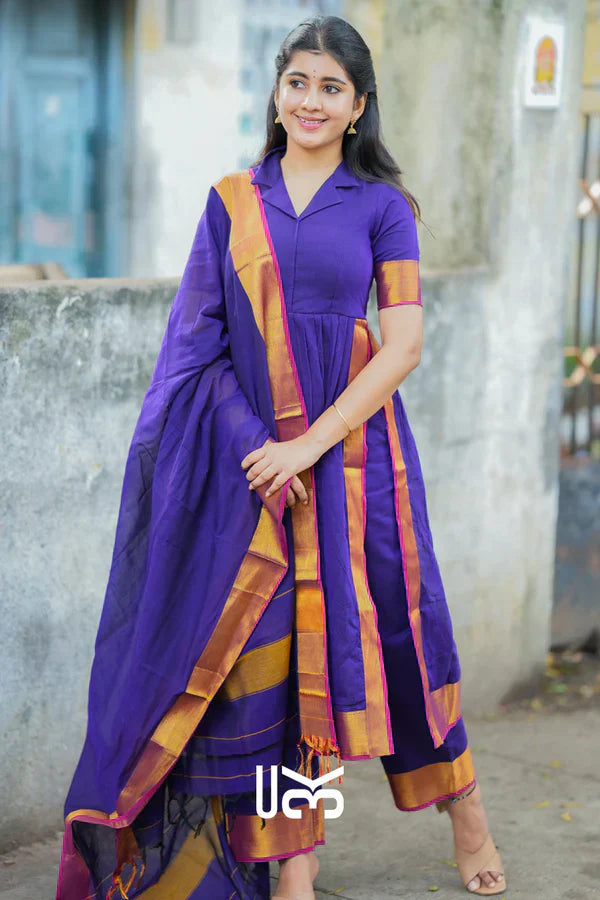 Handloom Suit Set in Purple