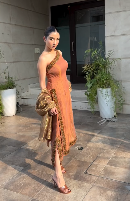 Havy Muslin Silk Suit in Brown