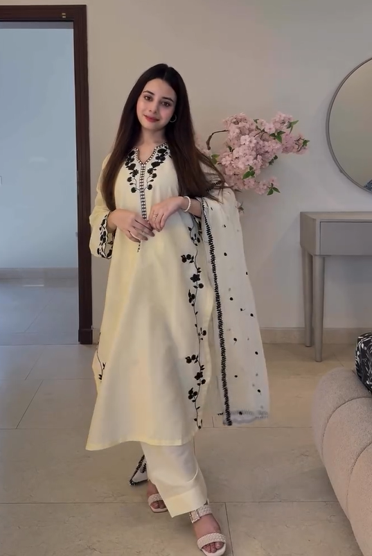 Women's Salwar Suit Embroidered Round Neck Silk