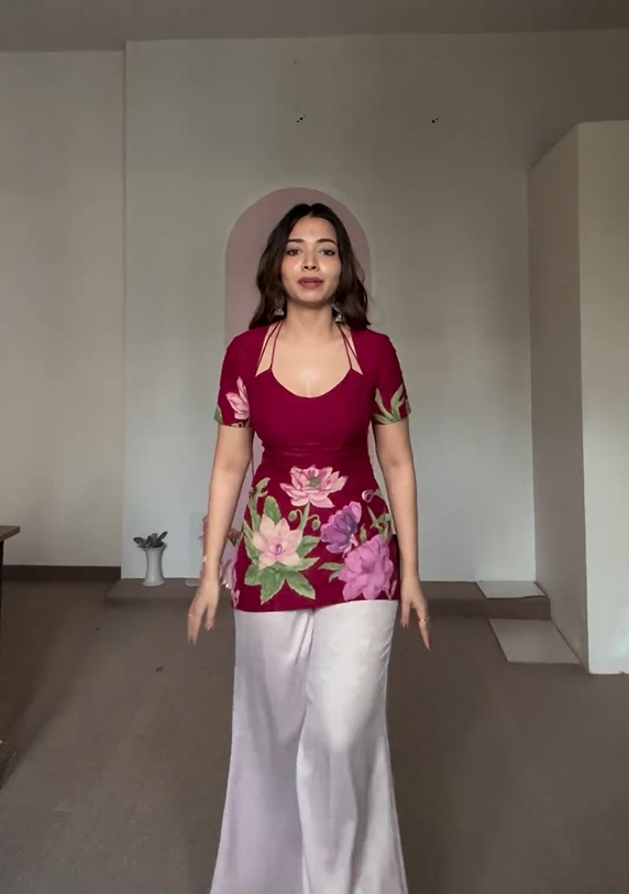 Laila Kurti – Deep Maroon Floral Pure Silk Kurti with Soft Double Lining