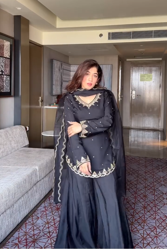 Black Natural Crep With Salwar Suit